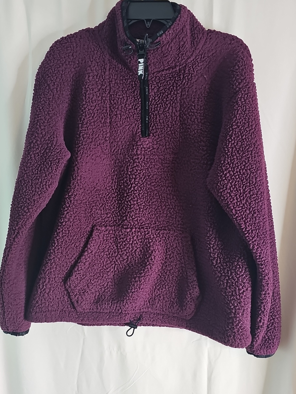 Pink Plush Quarter-Zip Sherpa Pullover - Deep Plum